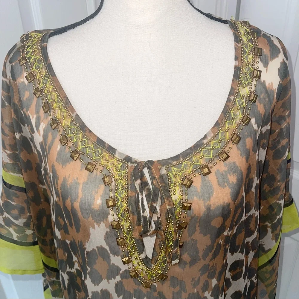 NWT Theodora Callum key lime brown leopard pattern swim cover up, one size - Picture 4 of 13